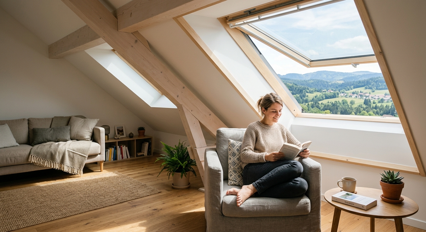 Combles aménagés lumineux avec fenêtre de toit Velux à Lons-le-Saunier